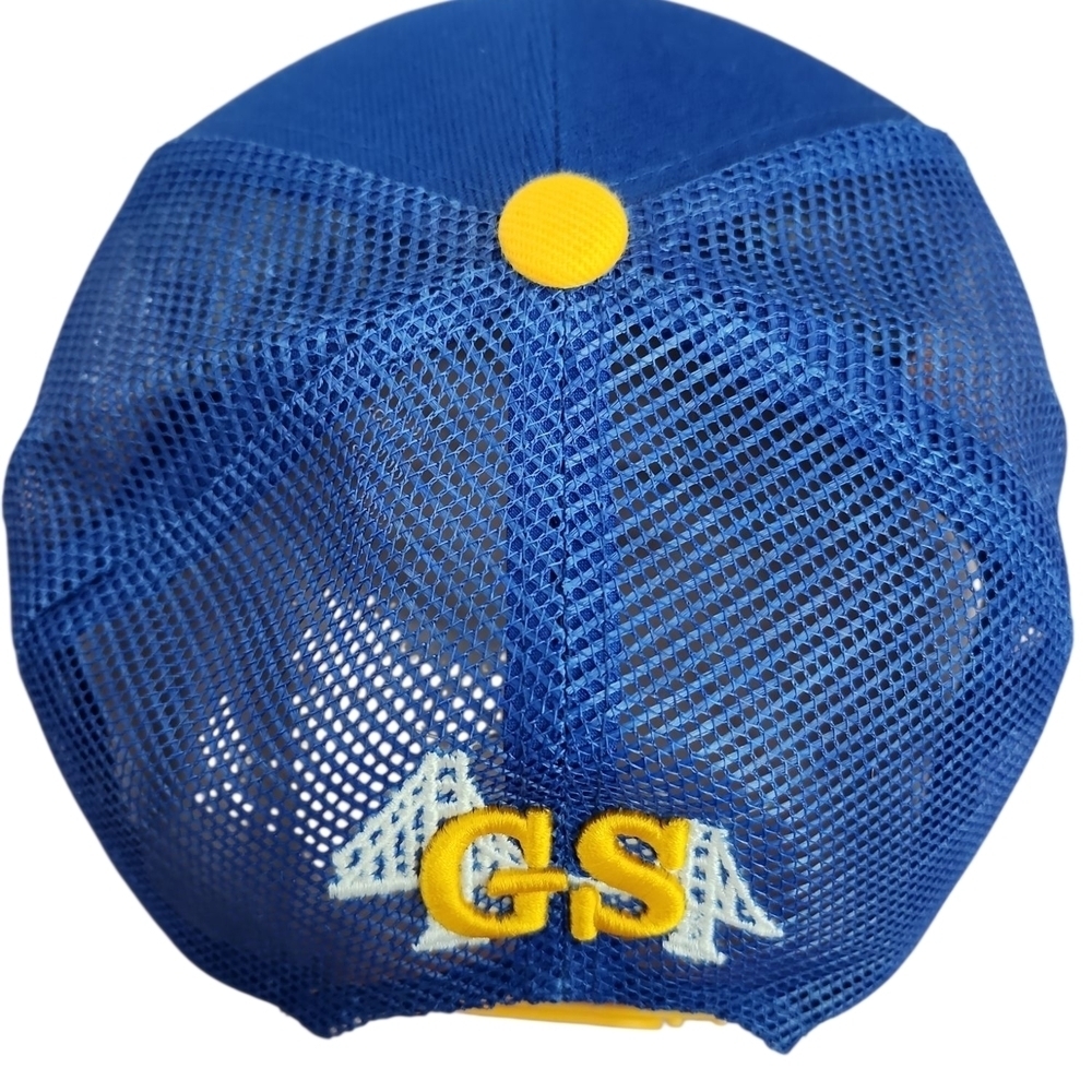 Golden State Blue And Yellow Snapback Hat Mesh Trucker Cap With Basketball Logo - Picture 6 of 7